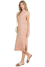 Sleeveless Rib Knit Dress with Patched Pocket