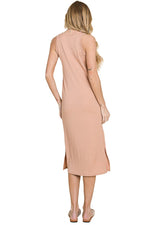 Sleeveless Rib Knit Dress with Patched Pocket