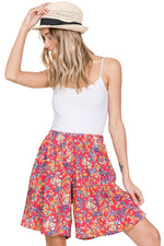 Elastic Waistband Shorts with Pockets Print