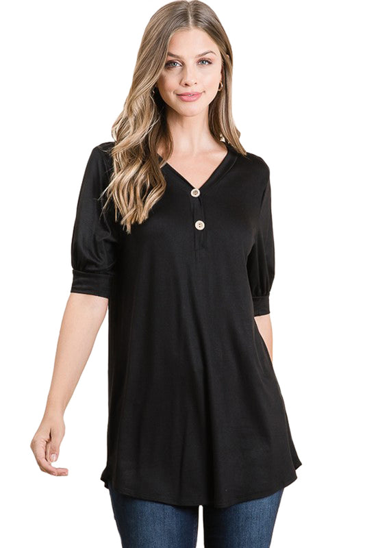 Faux Button Detail Tunic