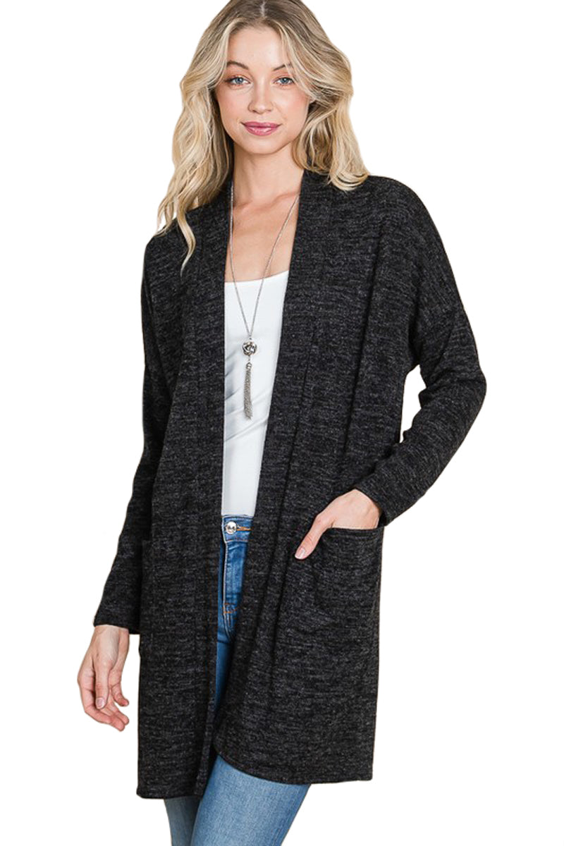 Open Font Cardigan with Patched Pockets