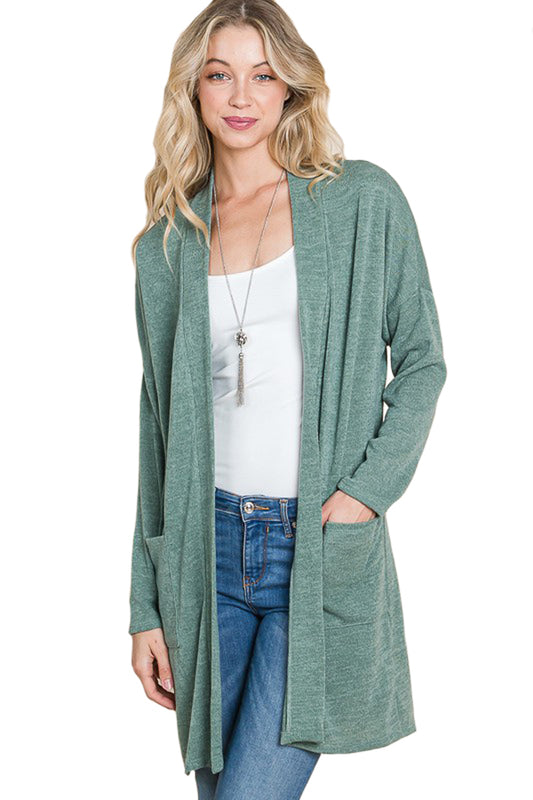 Open Font Cardigan with Patched Pockets