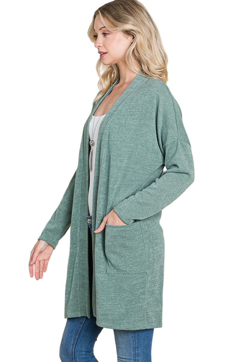 Open Font Cardigan with Patched Pockets
