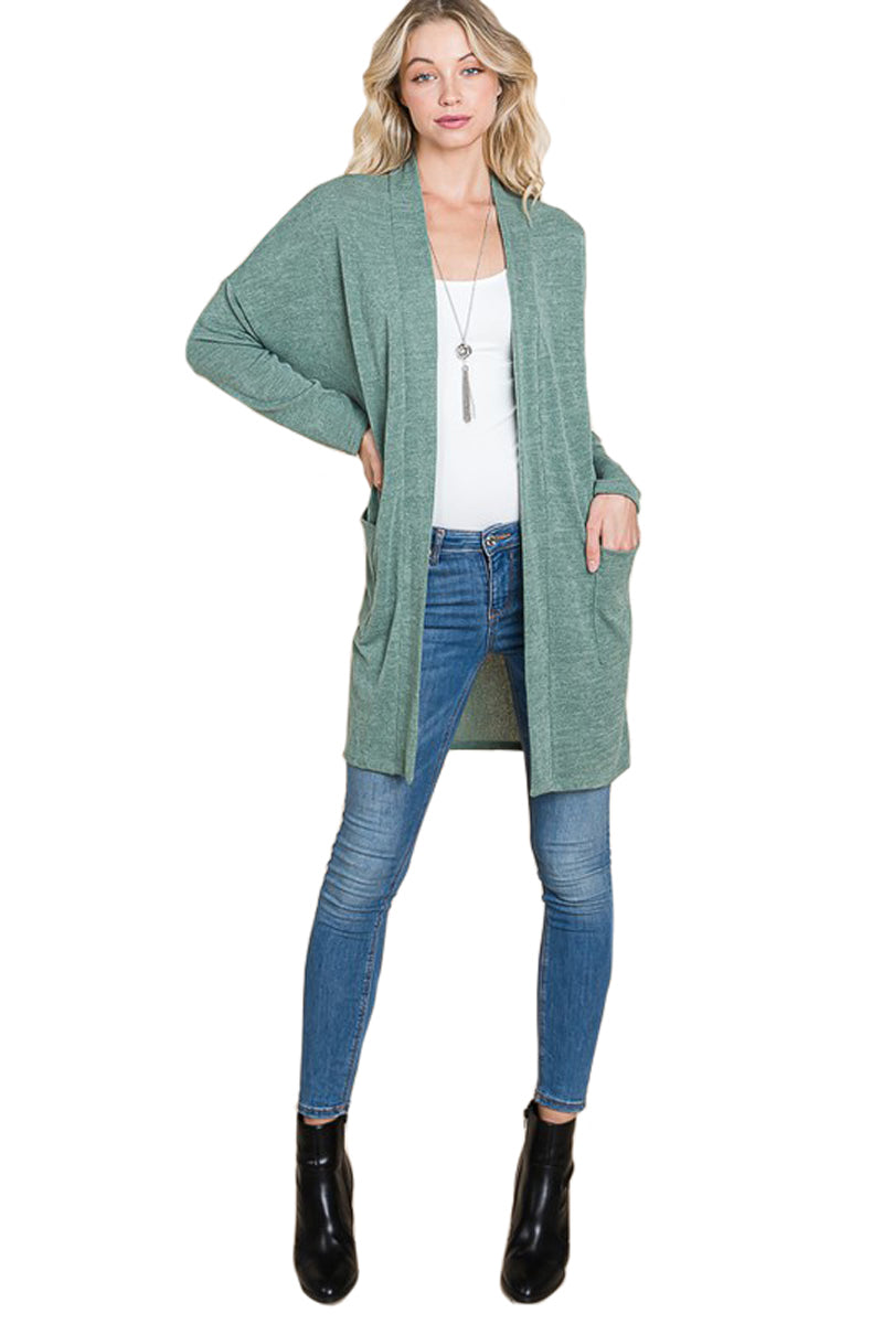Open Font Cardigan with Patched Pockets