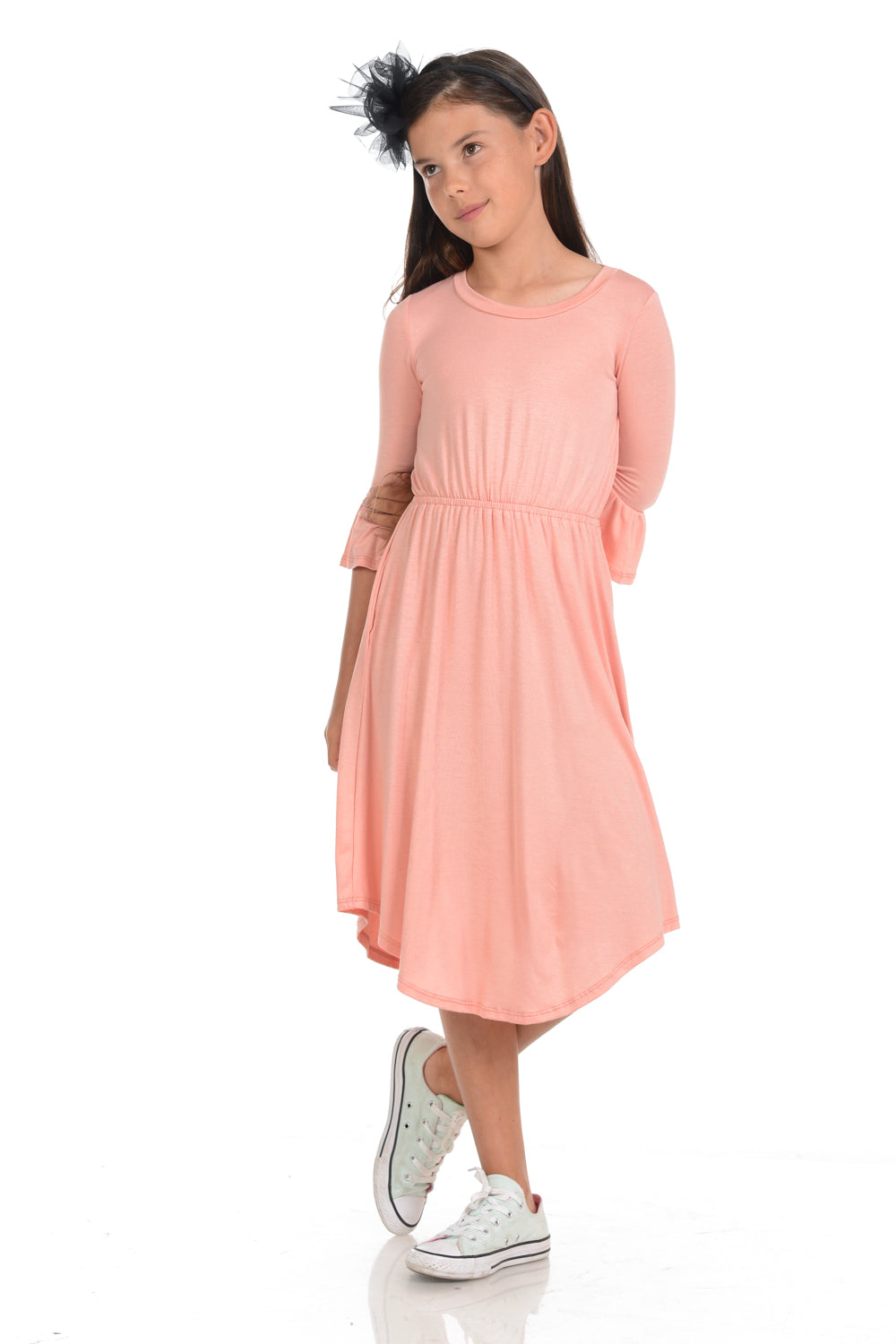 Fit and Flare Midi Dress with Bell Sleeve