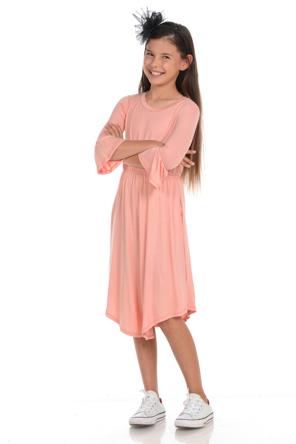 Fit and Flare Midi Dress with Bell Sleeve