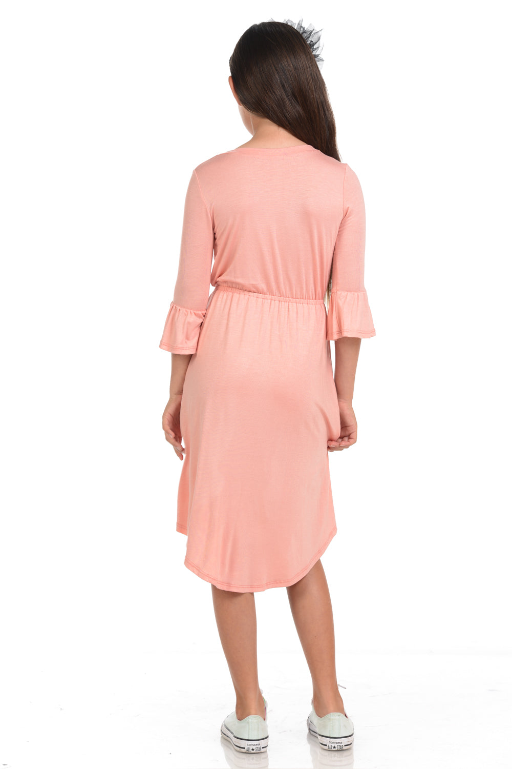 Fit and Flare Midi Dress with Bell Sleeve