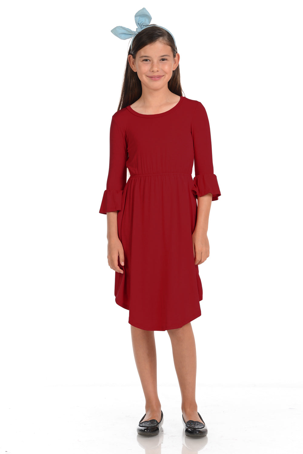 Fit and Flare Midi Dress with Bell Sleeve