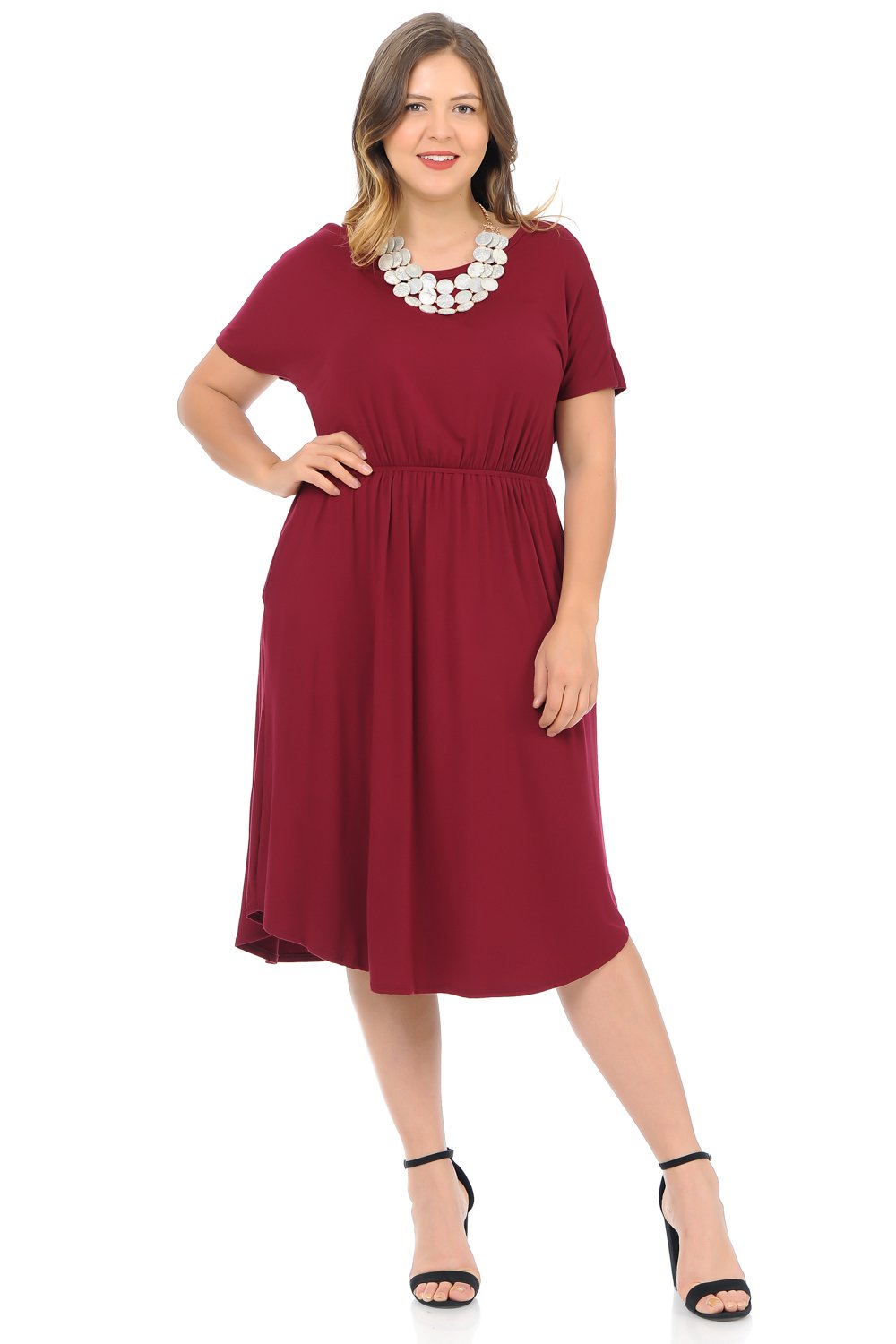 Midi Dress with Pockets and Elastic Waist Plus Size