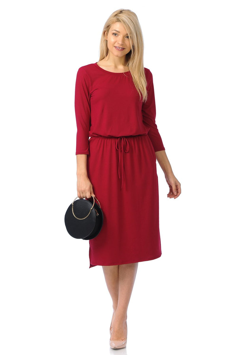 Relaxed Midi Dress with Elastic Waist Solid