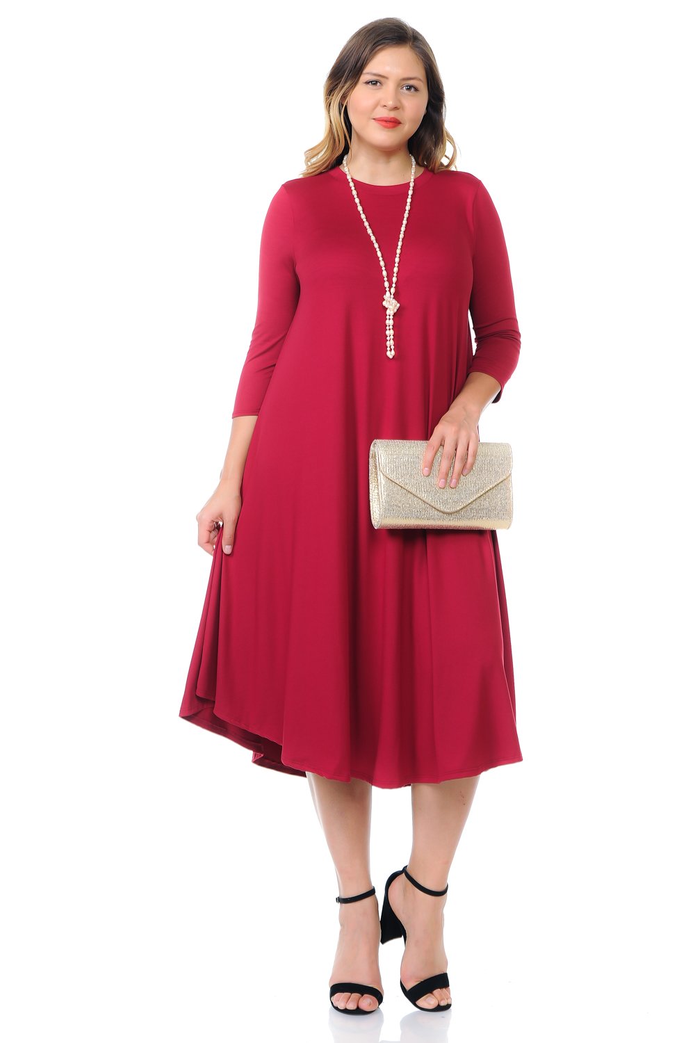 Swing Midi Dress Solid Plus Size