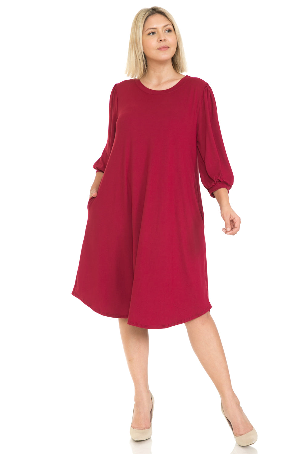 Balloon Sleeve Midi Dress Plus Size