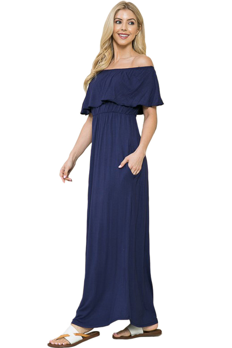Off Shoulder Maxi Dress with Pockets – The Apparel Bar