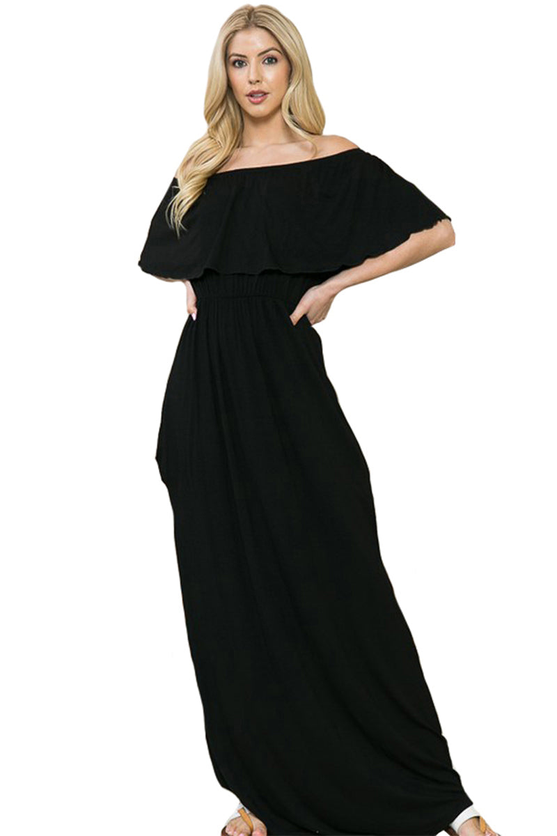 Off Shoulder Maxi Dress with Pockets