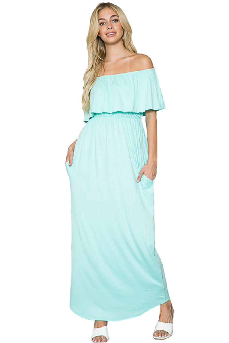 Off Shoulder Maxi Dress with Pockets