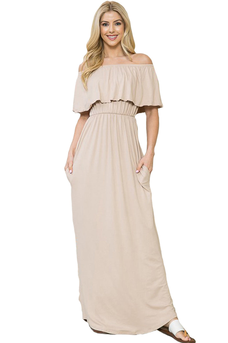 Off Shoulder Maxi Dress with Pockets – The Apparel Bar