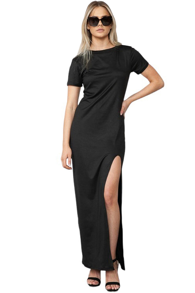 Short Sleeve Maxi Dress with Side Slit