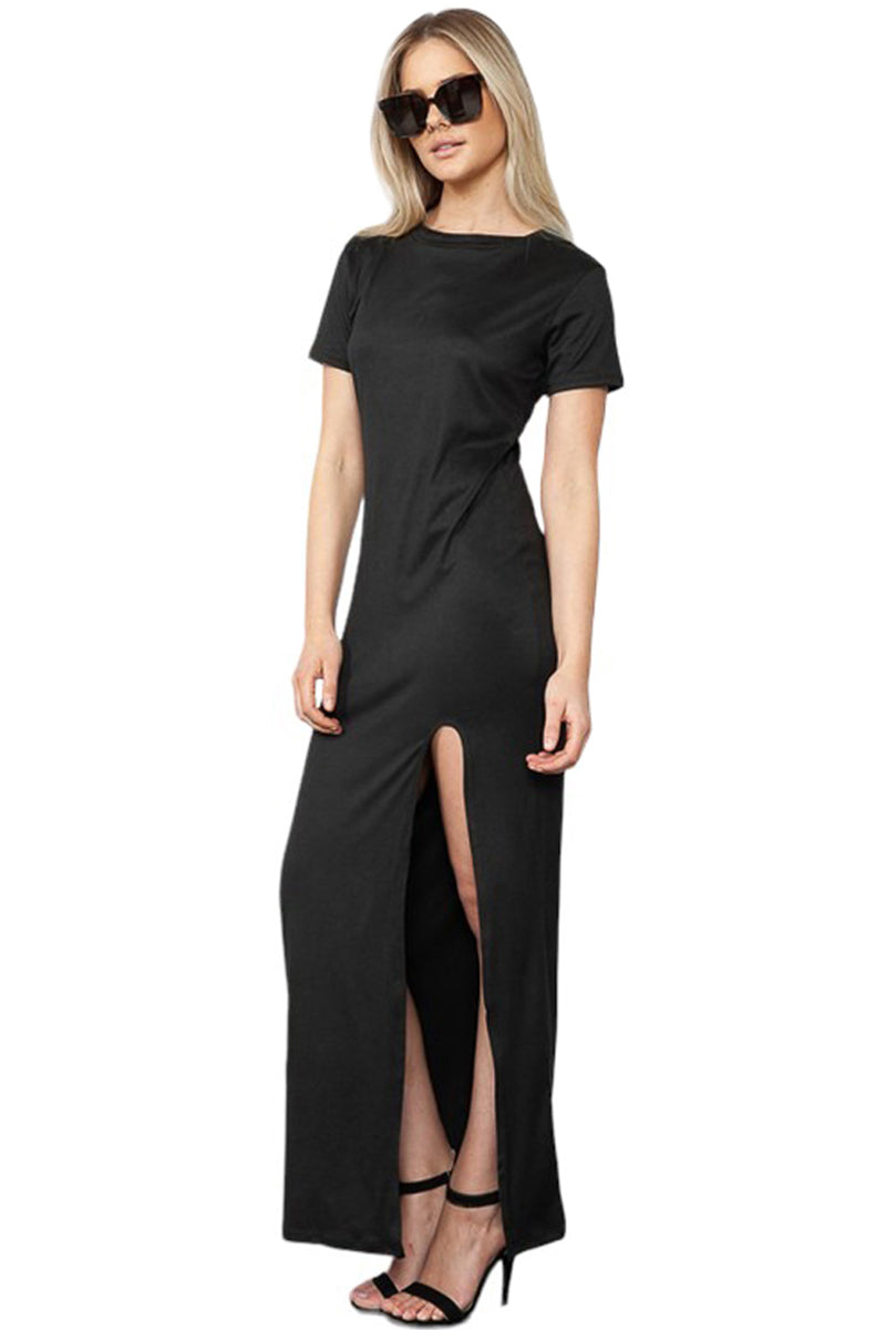 Short Sleeve Maxi Dress with Side Slit