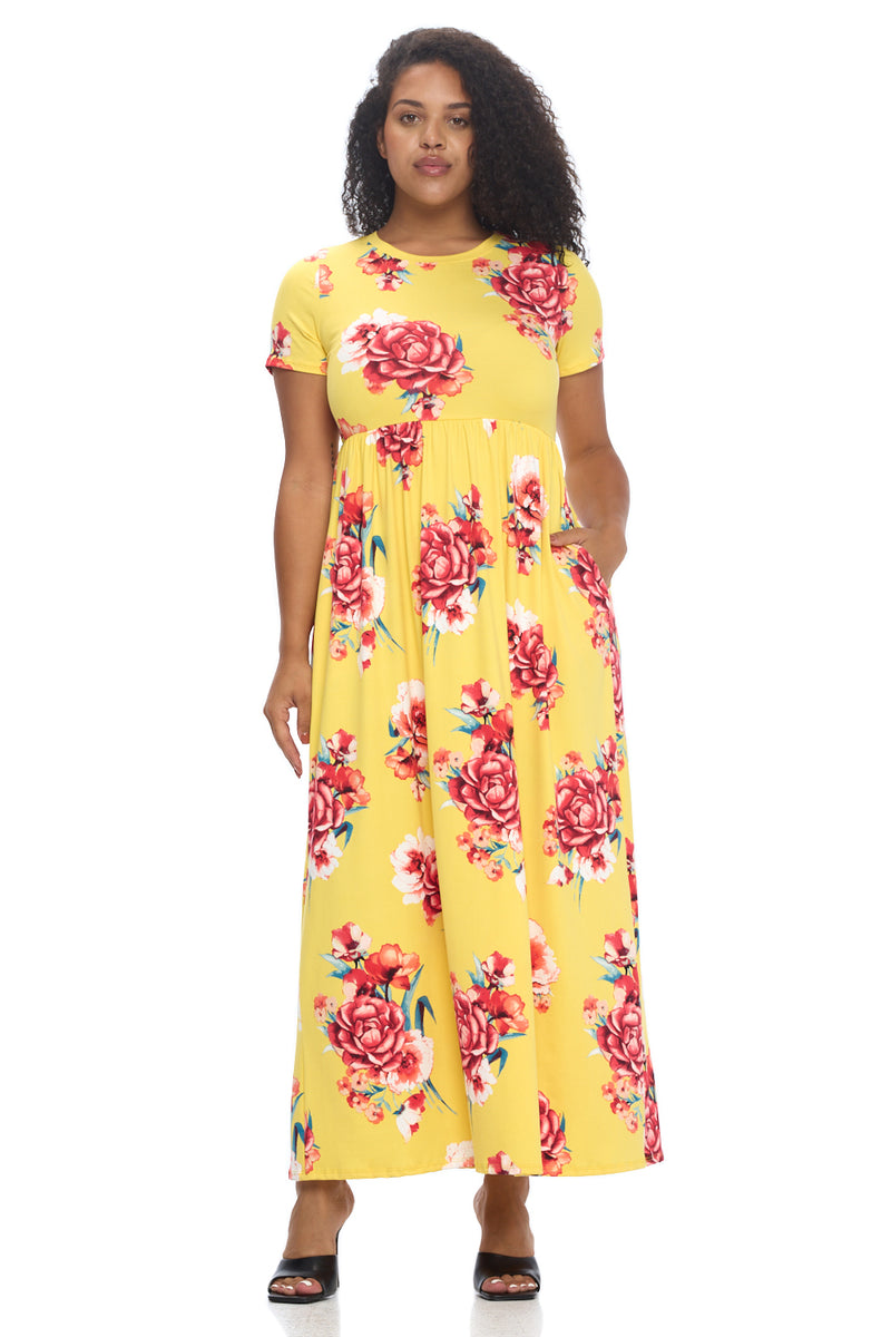 Short Sleeve Maxi Dress with Pockets Plus Size Floral