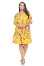 A-Line Trapeze Midi Dress Floral Print Plus Size