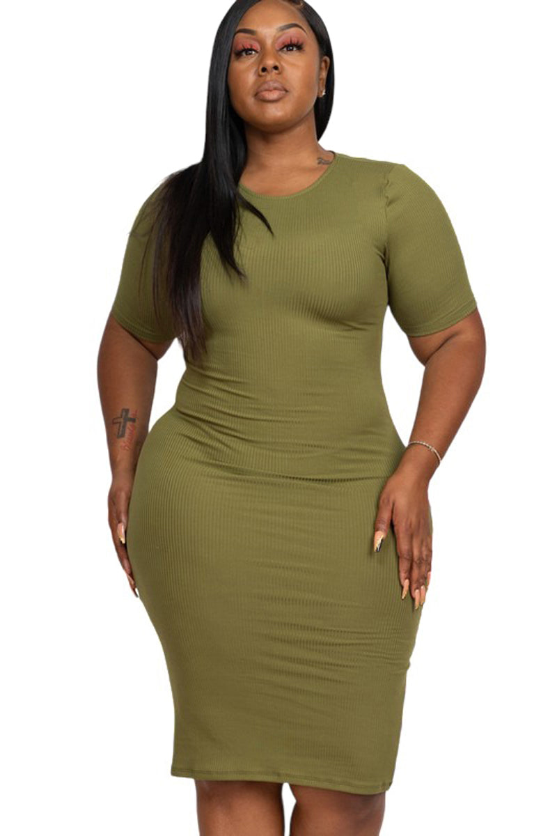Ribbed Bodycon Midi Dress Plus Size