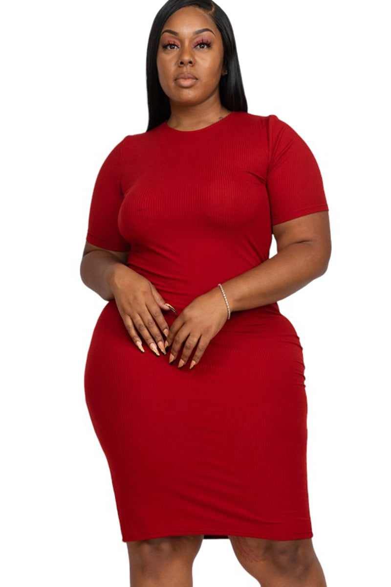 Ribbed Bodycon Midi Dress Plus Size