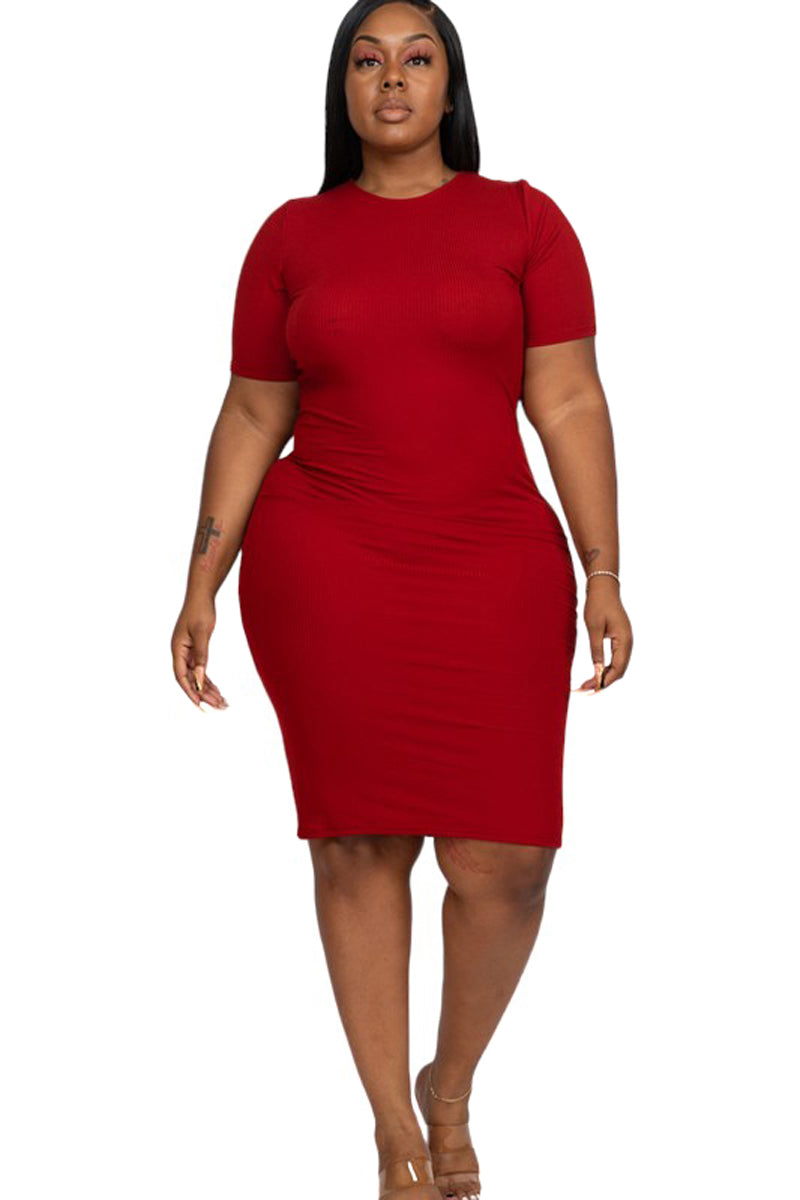 Ribbed Bodycon Midi Dress Plus Size