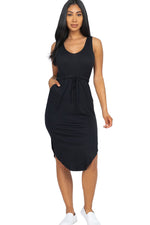 Drawstring Sleeveless Midi Dress