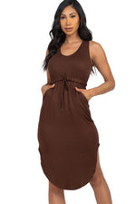 Drawstring Sleeveless Midi Dress