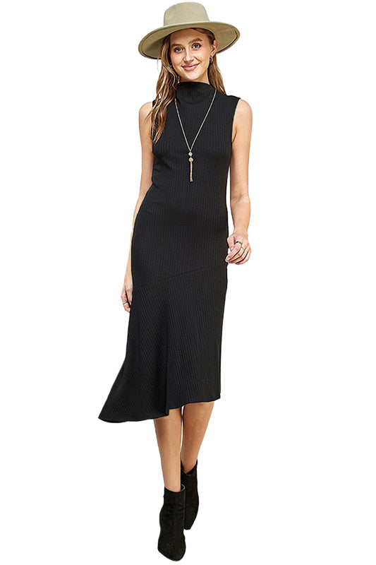 Mock Neck Sleeveless Midi Dress