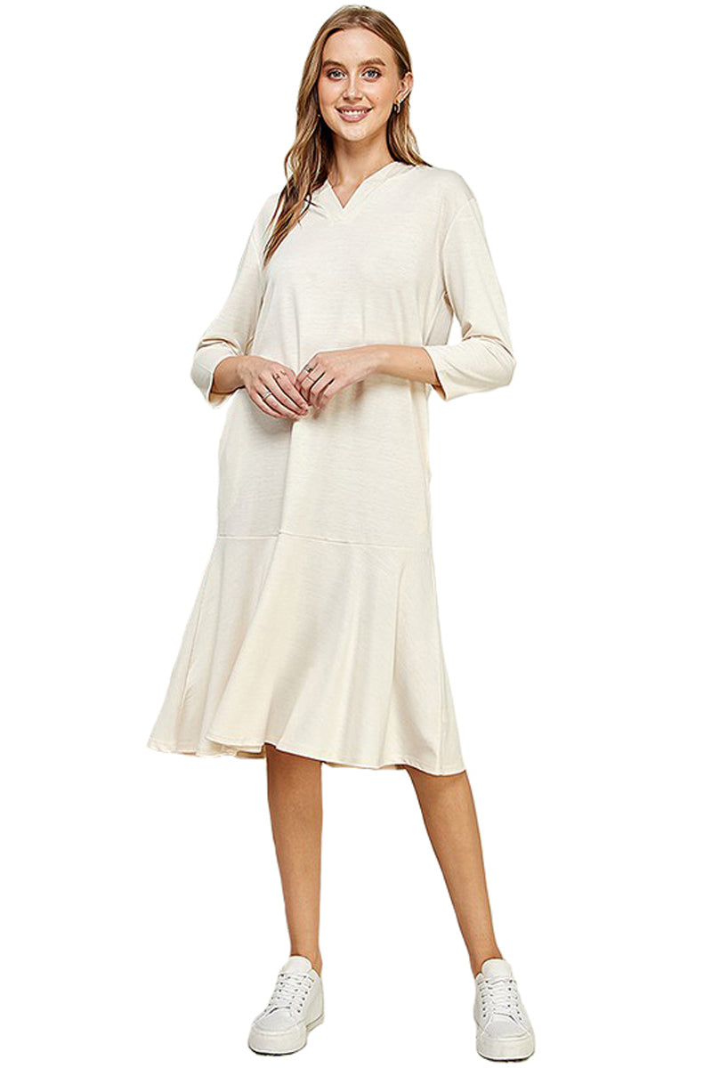 Hoodie Flare Ruffle Hem Midi Dress