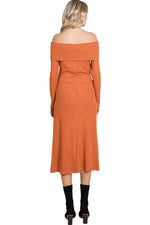 Off Shoulder Button Detail Midi Dress