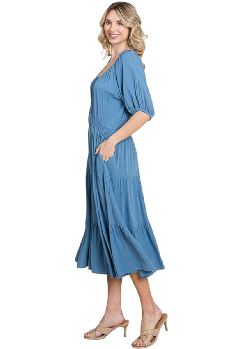 Puff Sleeve Tiered Midi Dress Plus Size