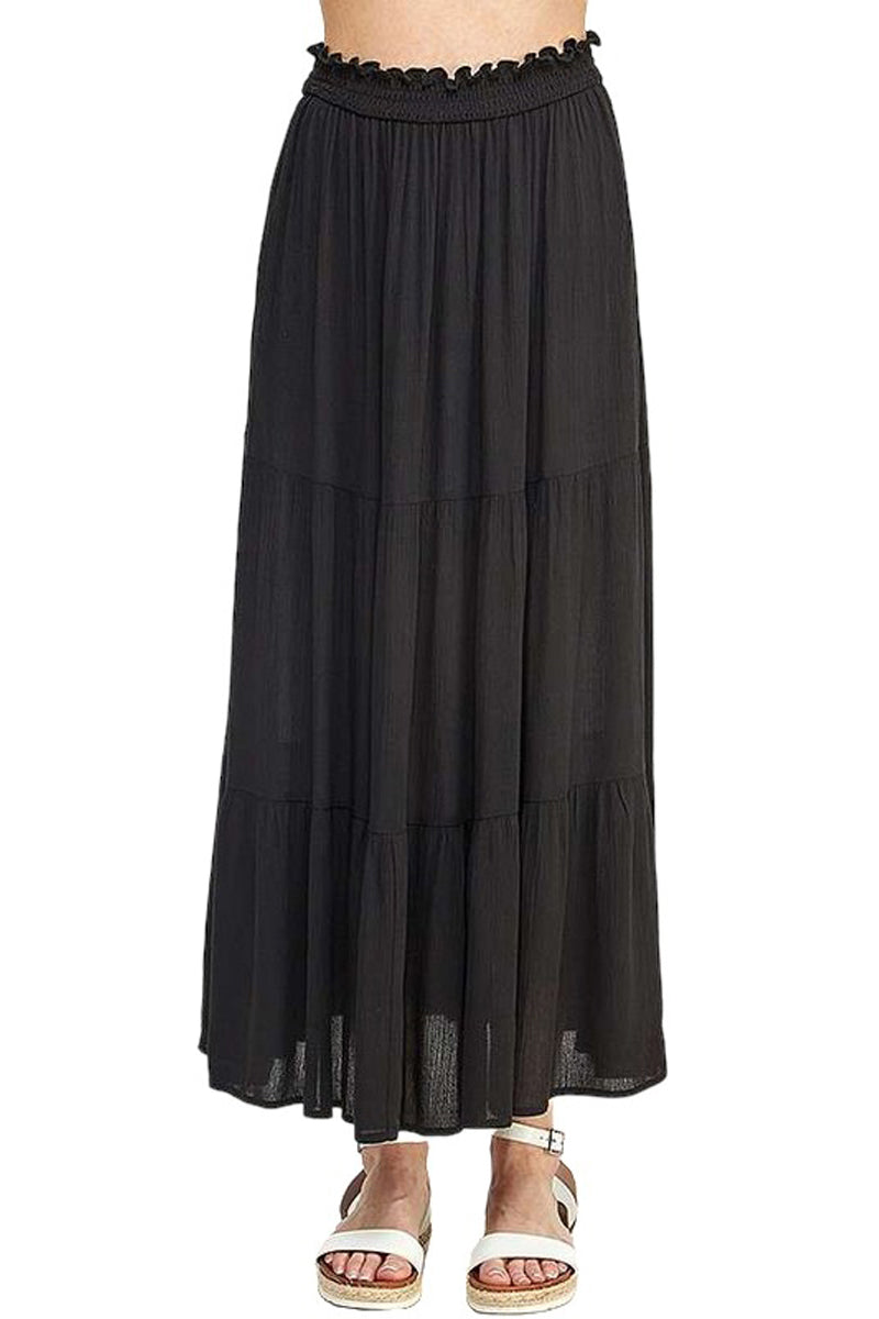 Smocking Waist Tiered Long Skirt Plus Size