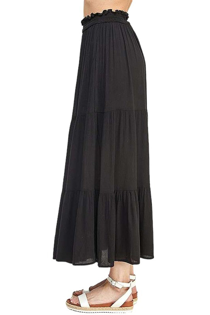 Smocking Waist Tiered Long Skirt Plus Size