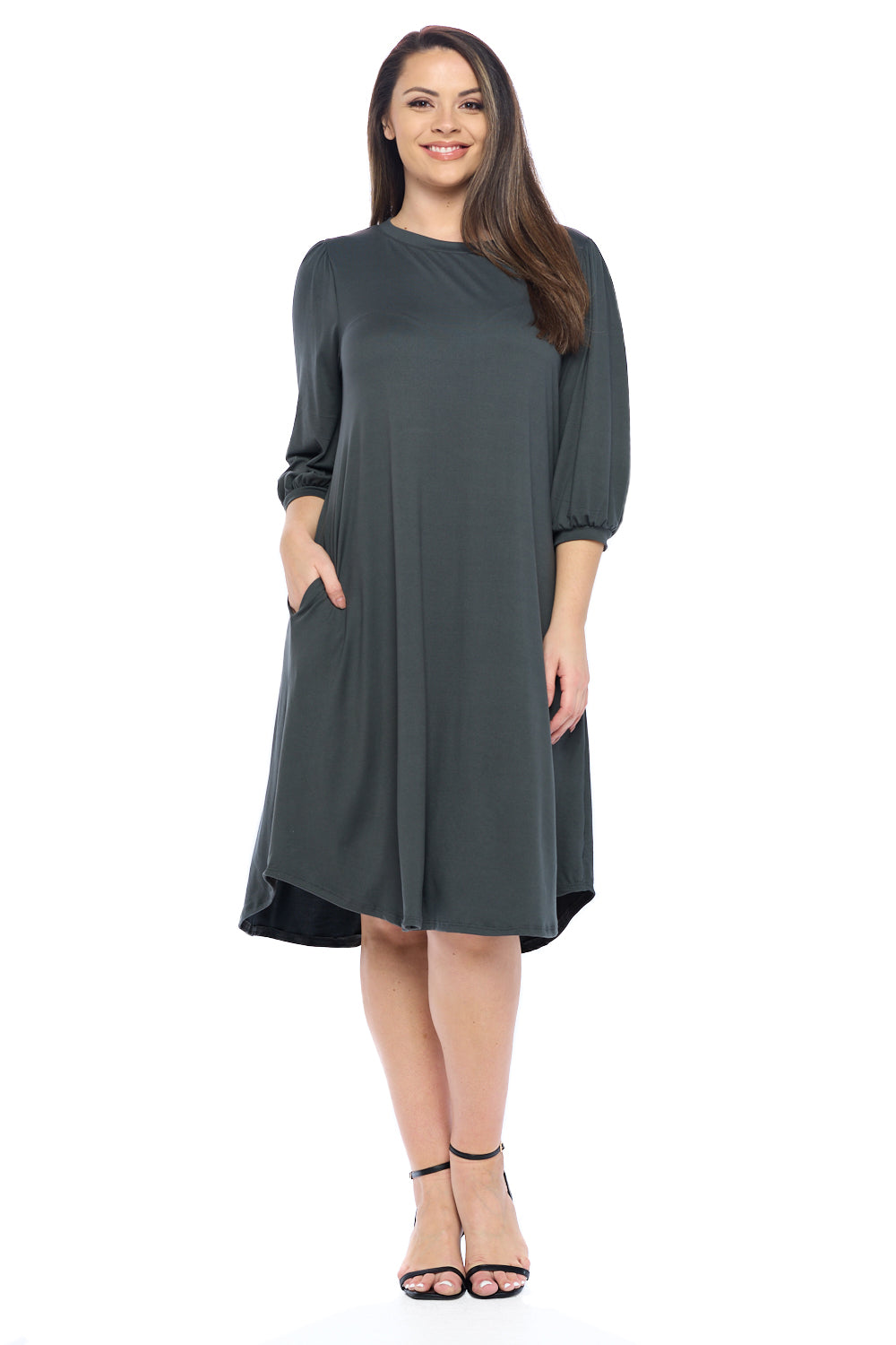 Balloon Sleeve Midi Dress Plus Size