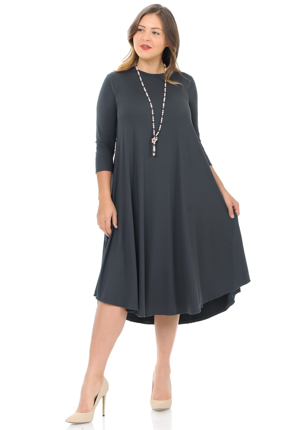 Swing Midi Dress Solid Plus Size