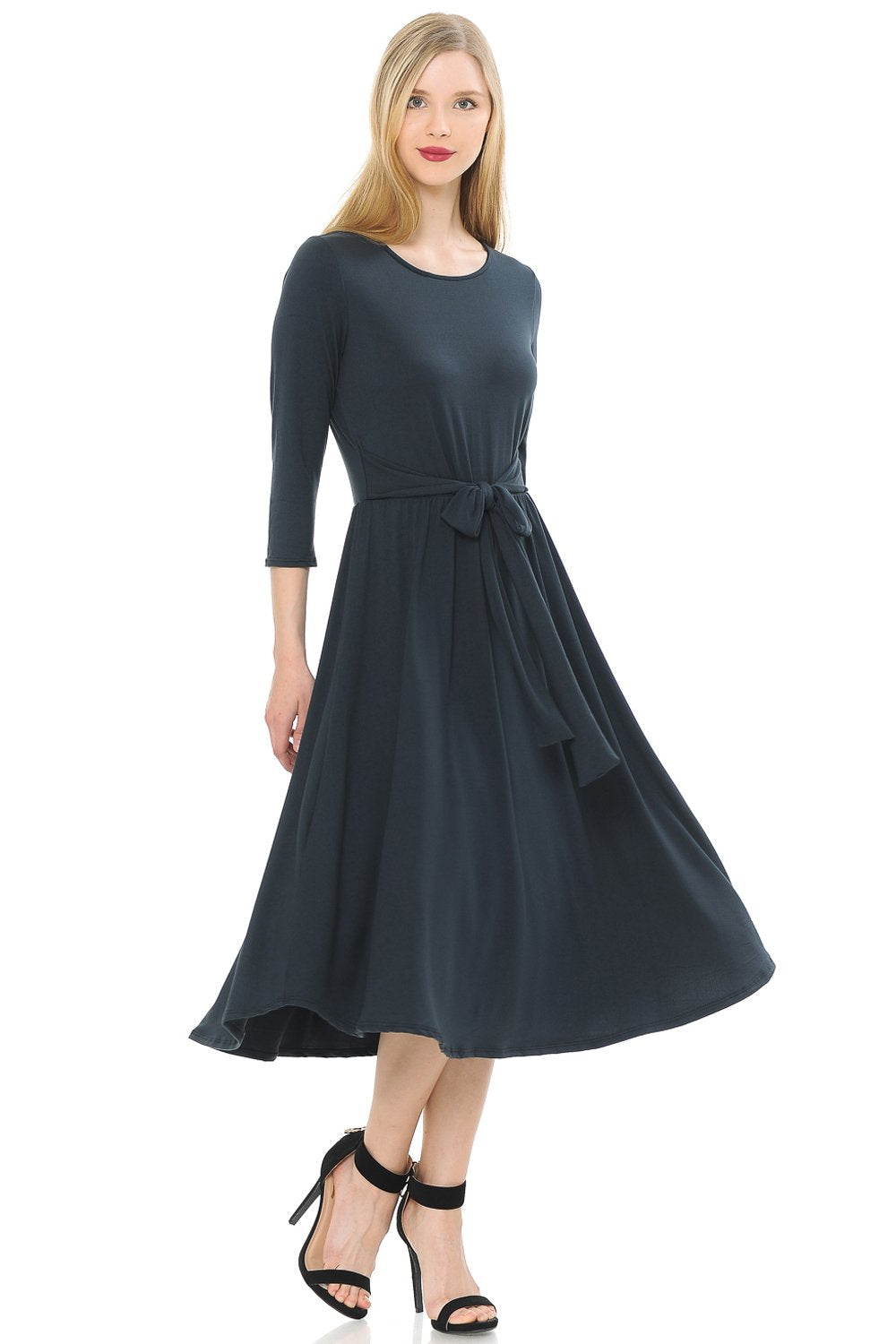A-Line Midi Dress with Waist Tie