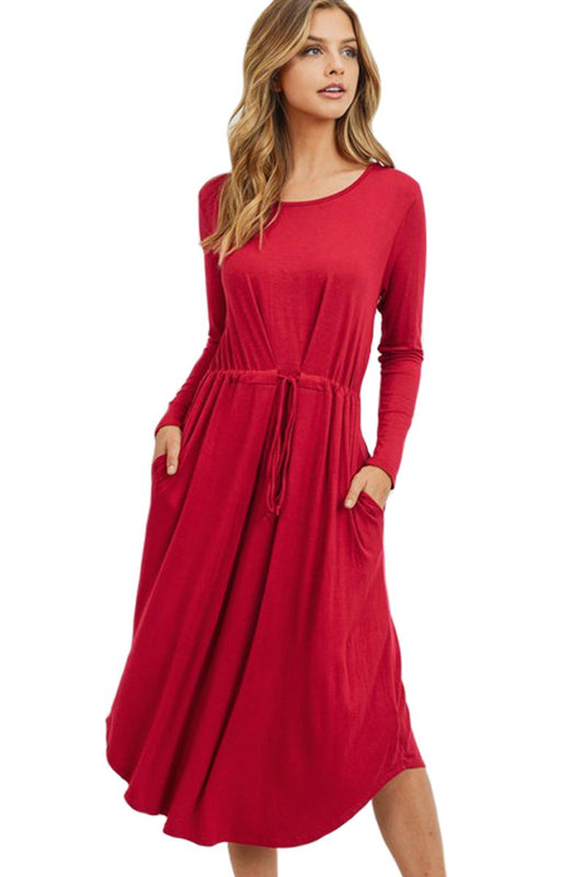 Drawstring Waist Midi Dress