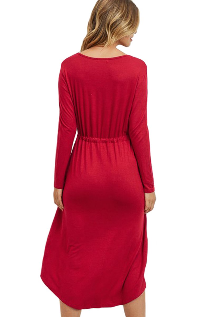 Drawstring Waist Midi Dress
