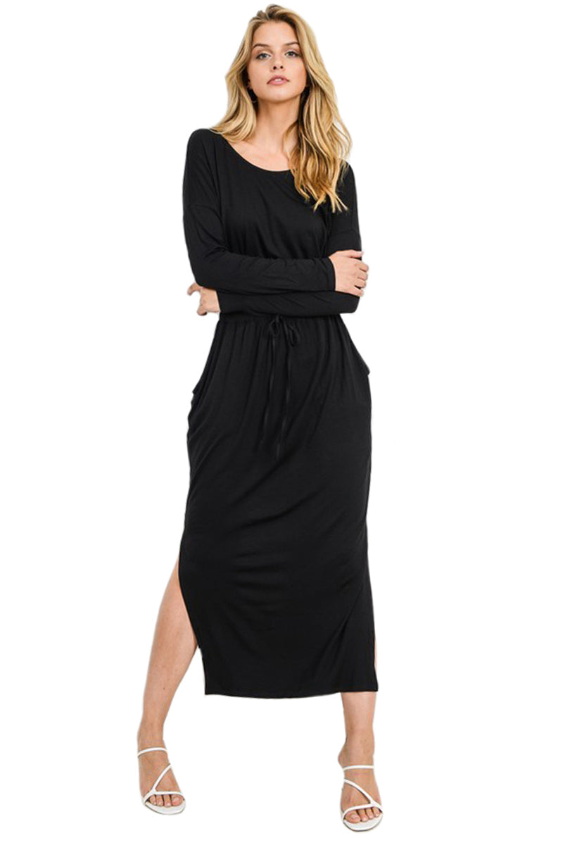 Drawstring Waist Midi Dress
