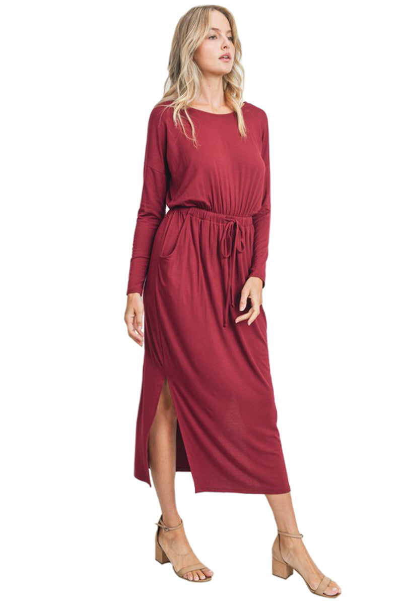 Drawstring Waist Midi Dress The Apparel Bar Drawstring Waist Midi Dress The Apparel Bar