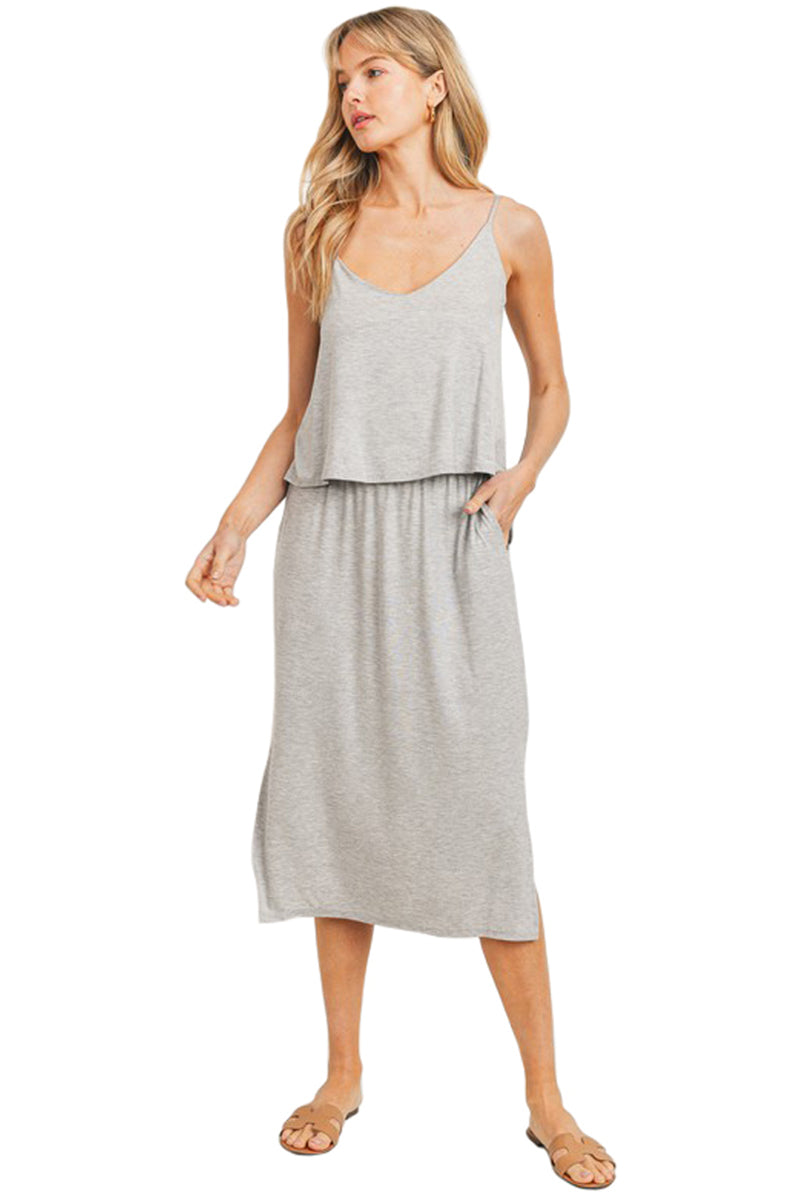 Spaghetti Straps Overlay Midi Dress