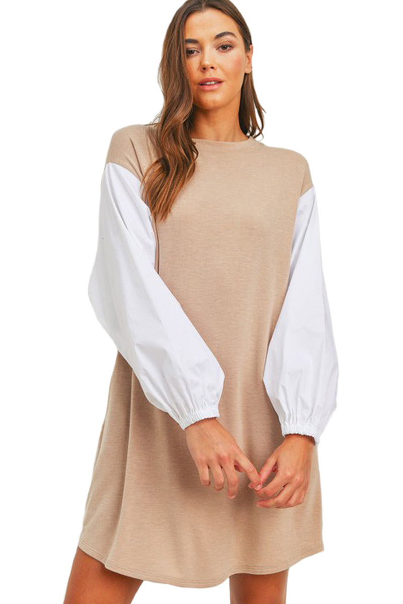 Balloon Sleeve French Terry Dress