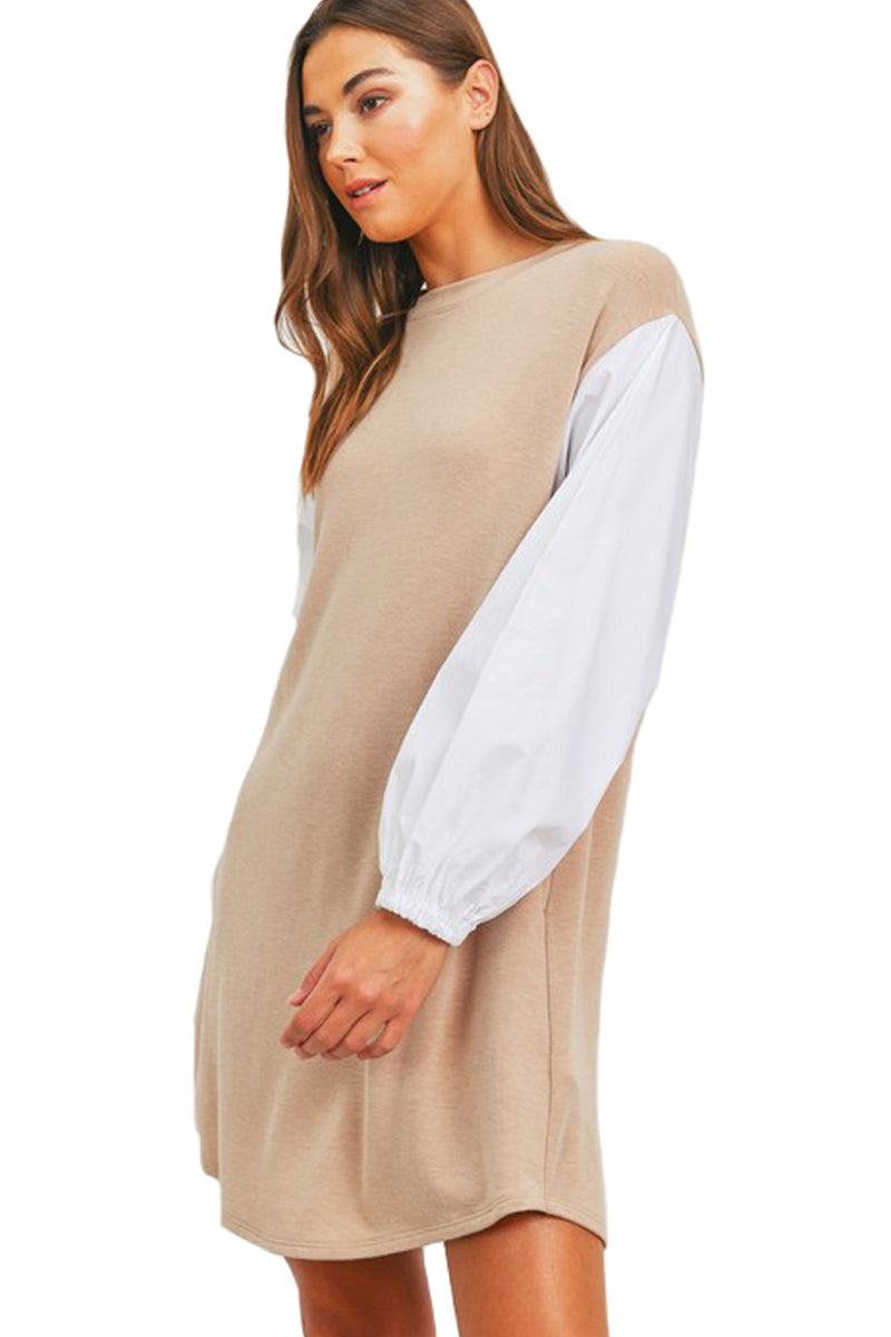 Balloon Sleeve French Terry Dress