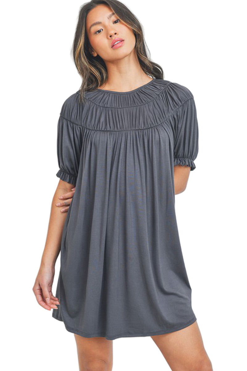 Yoke Detail Puff Sleeve Dress