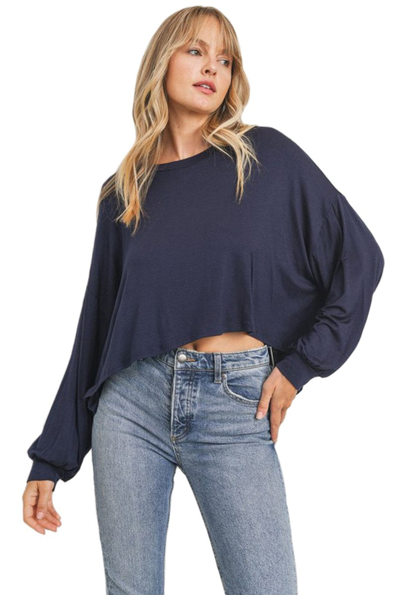 Balloon Sleeve Jersey Knit Top
