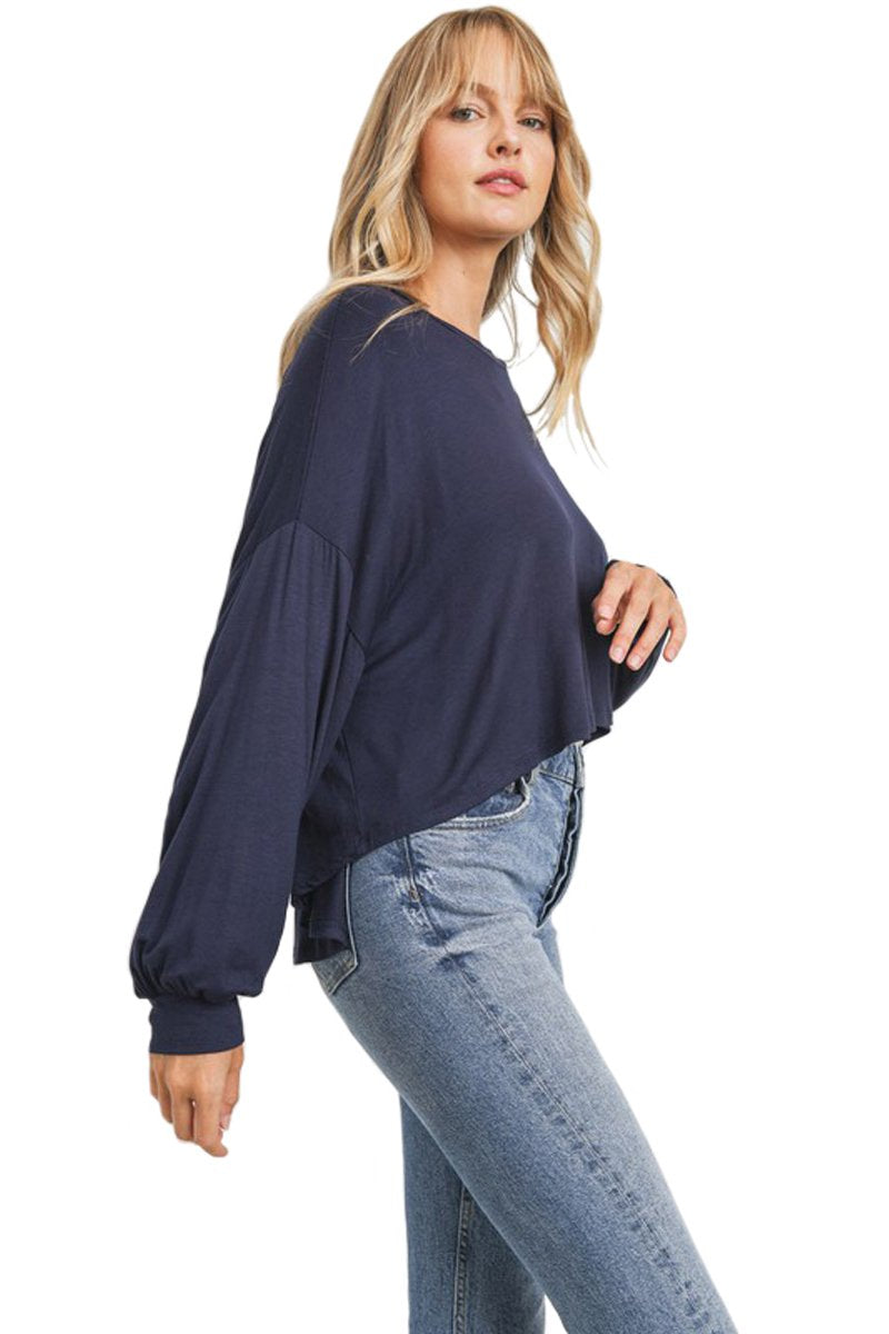 Balloon Sleeve Jersey Knit Top