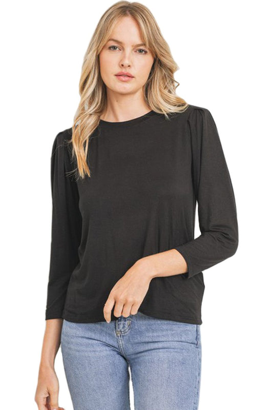 Shoulder Pad Pleated Sleeve Top