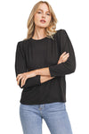 Shoulder Pad Pleated Sleeve Top